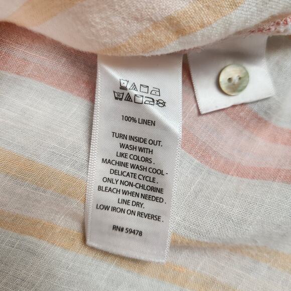 ANTIBES BLANC Linen Tunic Length Top Women Sz Medium Roll Tab Sleeves TINY FLAW - Picture 8 of 11